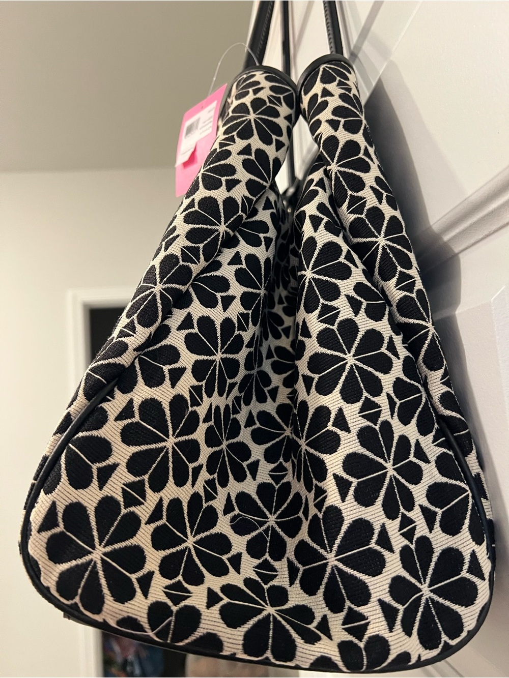 kate spade (Rare) Black & Cream spade floral Tote with Red Center Stripe - Picture 9 of 16